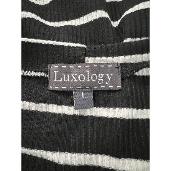 Luxology Women T Shirt Dress Black White Striped Stretch Size Large Classic City - Picture 6 of 10